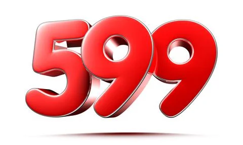 Rounded red numbers 599 on white background 3D illustration with clipping pat Stock Illustration