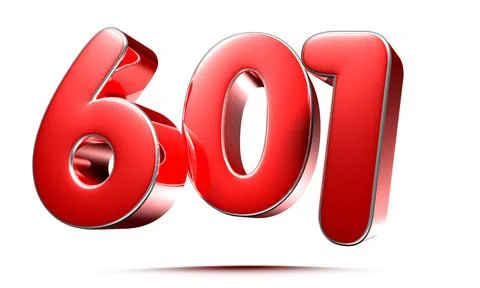 Rounded red numbers 601 on white background 3D illustration with clipping pat Stock Illustration