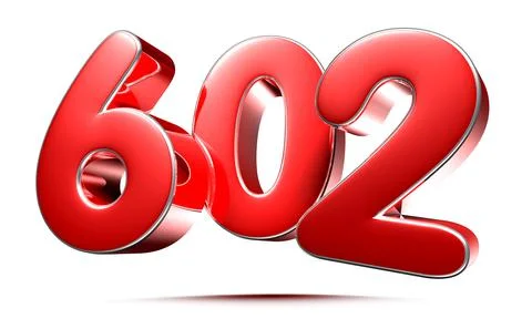 Rounded red numbers 602 on white background 3D illustration with clipping pat Stock Illustration