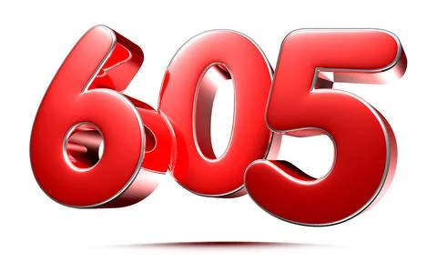 Rounded red numbers 605 on white background 3D illustration with clipping pat Stock Illustration