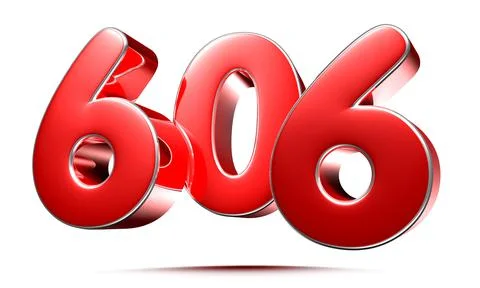 Rounded red numbers 606 on white background 3D illustration with clipping pat Stock Illustration