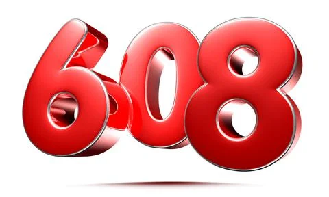 Rounded red numbers 608 on white background 3D illustration with clipping pat Stock Illustration