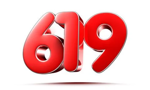 Rounded red numbers 619 on white background 3D illustration with clipping pat Stock Illustration
