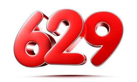 Rounded red numbers 629 on white background 3D illustration with clipping pat Stock Illustration