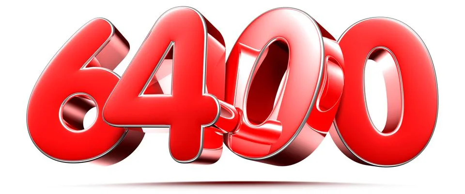 Rounded red numbers 6400 on white background 3D illustration with clipping pa イラスト素材