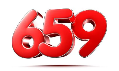 Rounded red numbers 659 on white background 3D illustration with clipping pat Stock Illustration