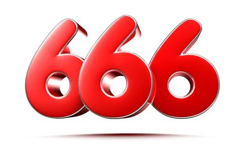 Rounded red numbers 666 on white background 3D illustration with clipping pat Stock Illustration
