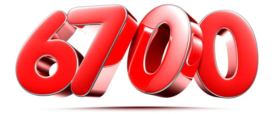 Rounded red numbers 6700 on white background 3D illustration with clipping pa イラスト素材