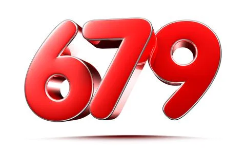 Rounded red numbers 679 on white background 3D illustration with clipping pat Stock Illustration