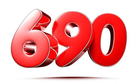 Rounded red numbers 690 on white background 3D illustration with clipping pat Stock Illustration