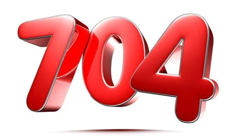 Rounded red numbers 704 on white background 3D illustration with clipping pat Stock Illustration
