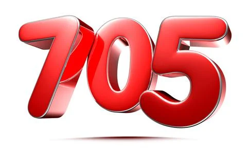 Rounded red numbers 705 on white background 3D illustration with clipping pat Stock Illustration