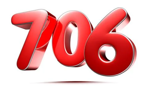 Rounded red numbers 706 on white background 3D illustration with clipping pat Stock Illustration