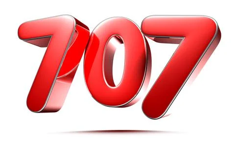 Rounded red numbers 707 on white background 3D illustration with clipping pat Stock Illustration