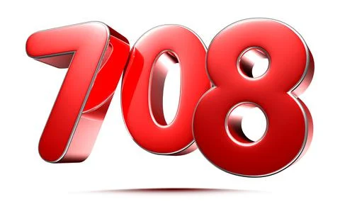 Rounded red numbers 708 on white background 3D illustration with clipping pat Stock-Illustration