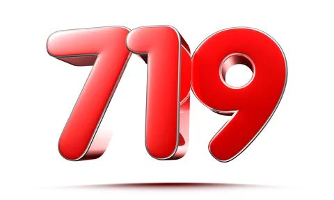 Rounded red numbers 719 on white background 3D illustration with clipping pat Stock Illustration