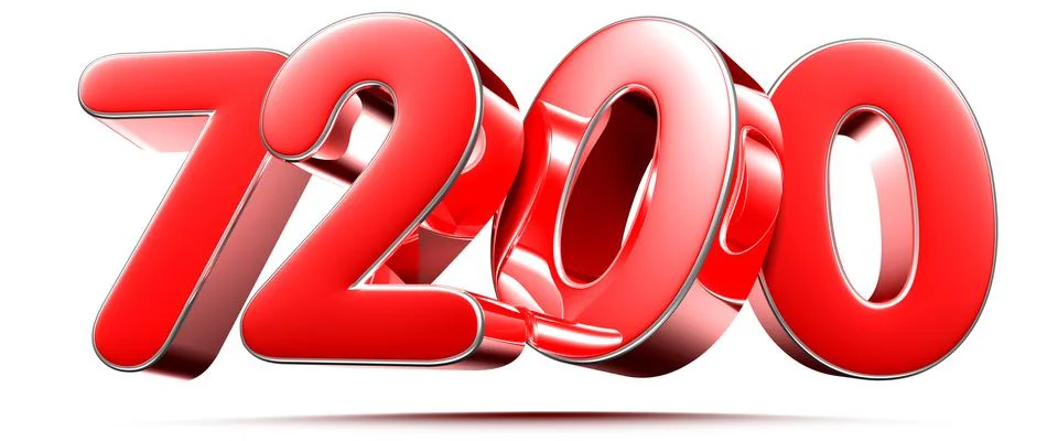 Rounded red numbers 7200 on white background 3D illustration with clipping pa イラスト素材