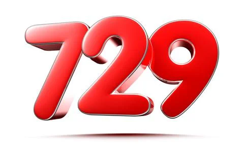 Rounded red numbers 729 on white background 3D illustration with clipping pat Stock Illustration