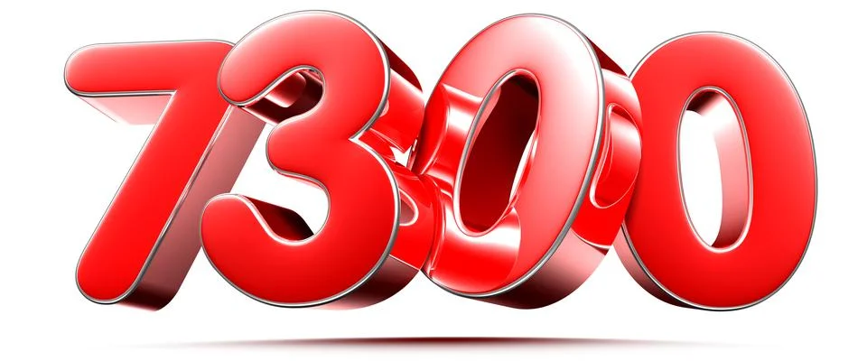 Rounded red numbers 7300 on white background 3D illustration with clipping pa 스톡 일러스트