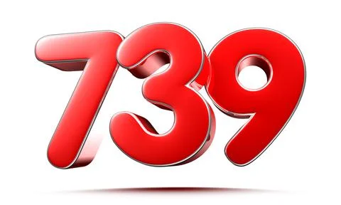 Rounded red numbers 739 on white background 3D illustration with clipping pat Stock Illustration