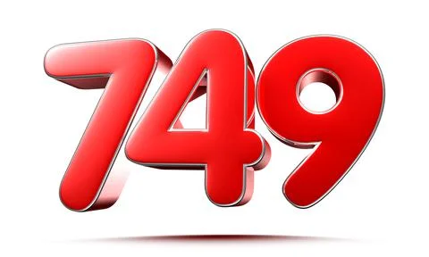 Rounded red numbers 749 on white background 3D illustration with clipping pat Stock Illustration