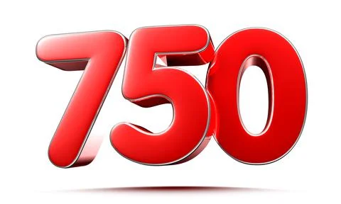 Rounded red numbers 750 on white background 3D illustration with clipping pat Stock Illustration