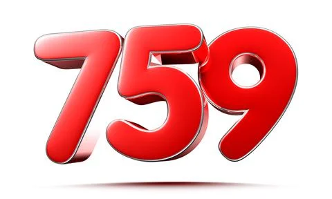 Rounded red numbers 759 on white background 3D illustration with clipping pat Stock Illustration