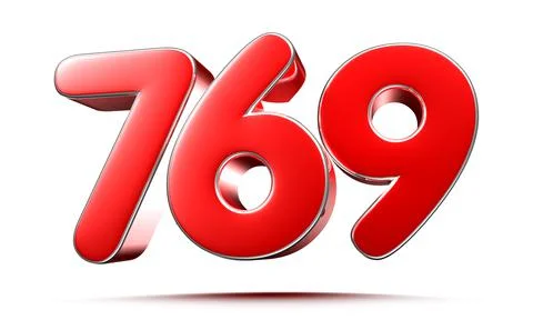 Rounded red numbers 769 on white background 3D illustration with clipping pat Stock Illustration