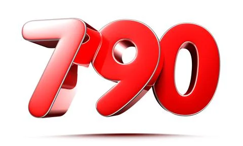 Rounded red numbers 790 on white background 3D illustration with clipping pat Stock Illustration