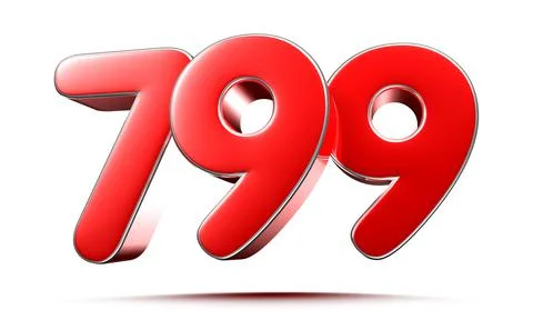 Rounded red numbers 799 on white background 3D illustration with clipping pat Stock Illustration