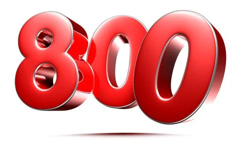 Rounded red numbers 800 on white background 3D illustration with clipping pat Stock Illustration