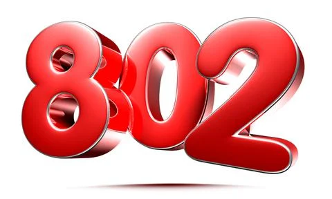 Rounded red numbers 802 on white background 3D illustration with clipping pat Stock Illustration