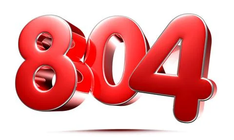 Rounded red numbers 804 on white background 3D illustration with clipping pat Stock Illustration