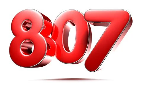Rounded red numbers 807 on white background 3D illustration with clipping pat Stock Illustration