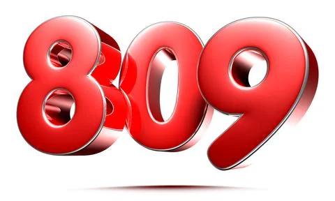 Rounded red numbers 809 on white background 3D illustration with clipping pat Stock Illustration