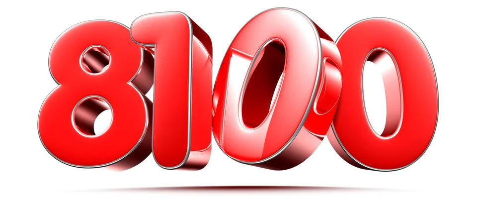 Rounded red numbers 8100 on white background 3D illustration with clipping pa イラスト素材