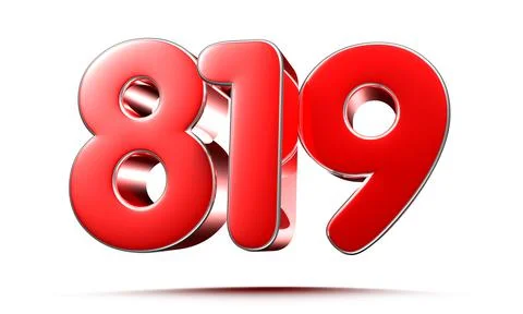 Rounded red numbers 819 on white background 3D illustration with clipping pat Stock Illustration