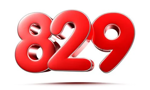 Rounded red numbers 829 on white background 3D illustration with clipping pat Stock Illustration