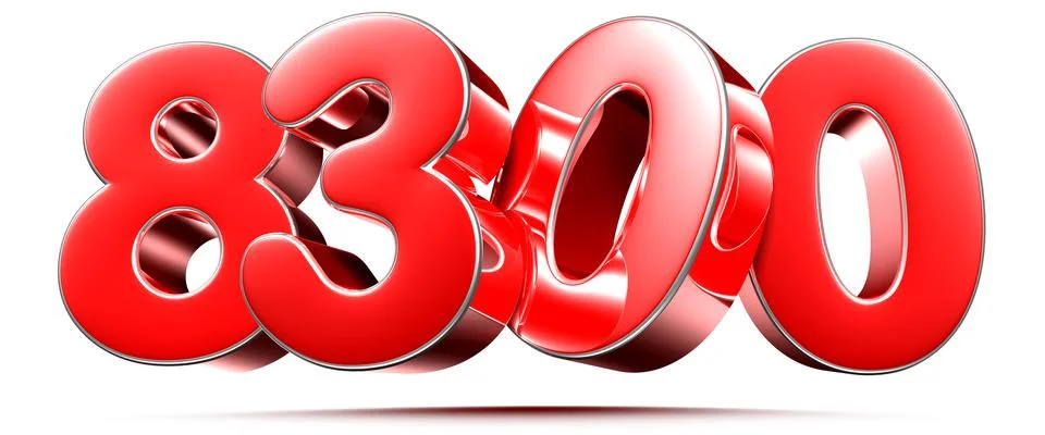 Rounded red numbers 8300 on white background 3D illustration with clipping pa イラスト素材