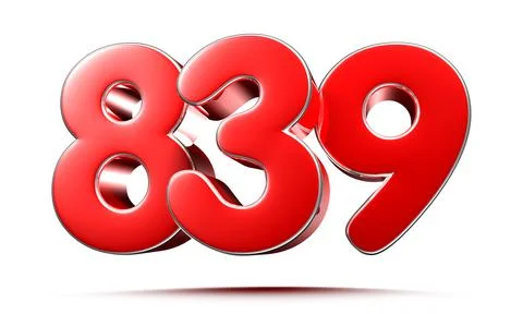 Rounded red numbers 839 on white background 3D illustration with clipping pat Stock Illustration