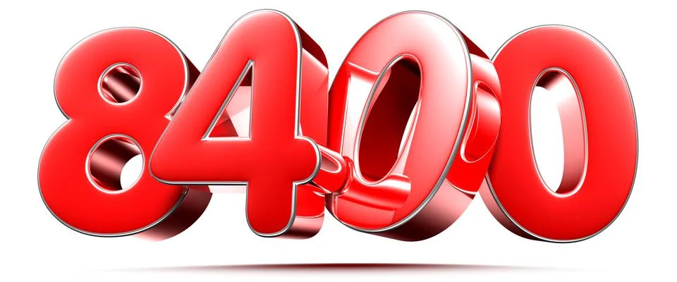 Rounded red numbers 8400 on white background 3D illustration with clipping pa イラスト素材