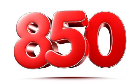 Rounded red numbers 850 on white background 3D illustration with clipping pat Stock Illustration