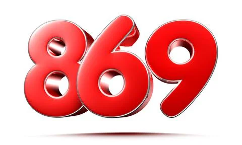 Rounded red numbers 869 on white background 3D illustration with clipping pat Stock Illustration