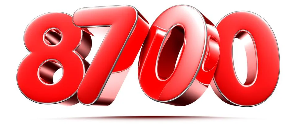 Rounded red numbers 8700 on white background 3D illustration with clipping pa イラスト素材