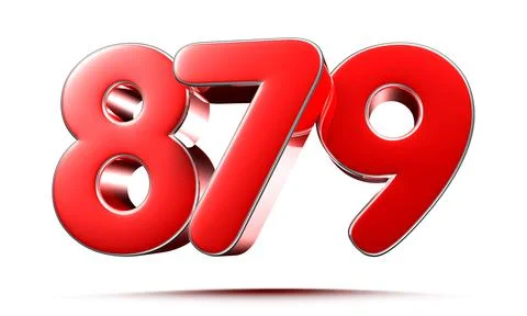 Rounded red numbers 879 on white background 3D illustration with clipping pat Stock Illustration