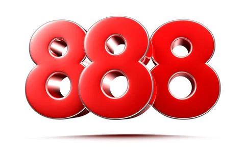 Rounded red numbers 888 on white background 3D illustration with clipping pat Stock Illustration