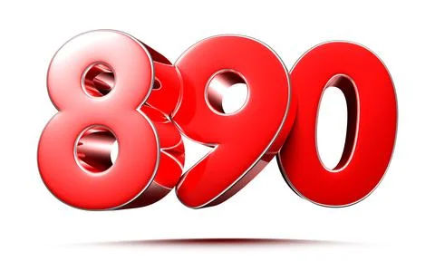 Rounded red numbers 890 on white background 3D illustration with clipping pat Stock Illustration