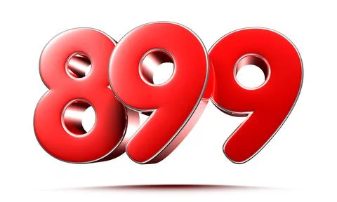 Rounded red numbers 899 on white background 3D illustration with clipping pat Stock Illustration