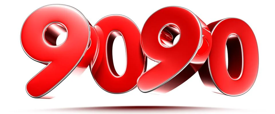 Rounded red numbers 9090 on white background 3D illustration with clipping pa Stock Illustration