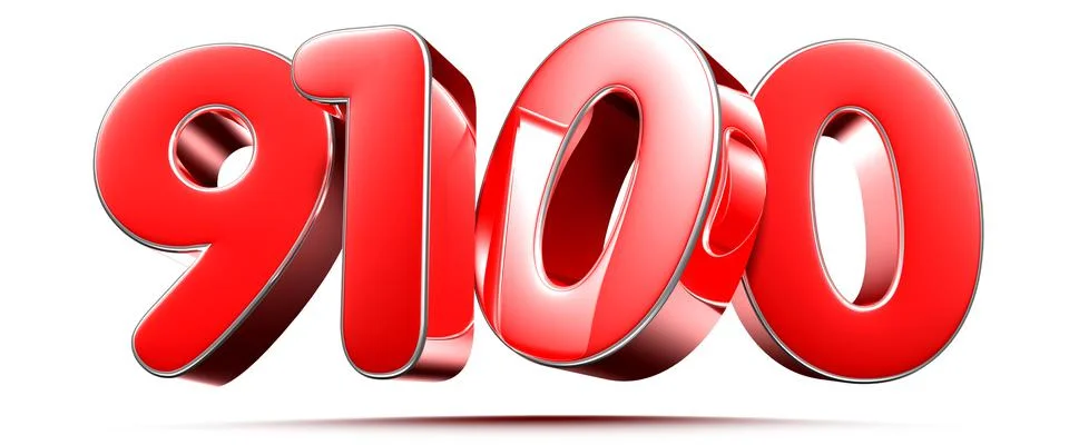 Rounded red numbers 9100 on white background 3D illustration with clipping pa イラスト素材